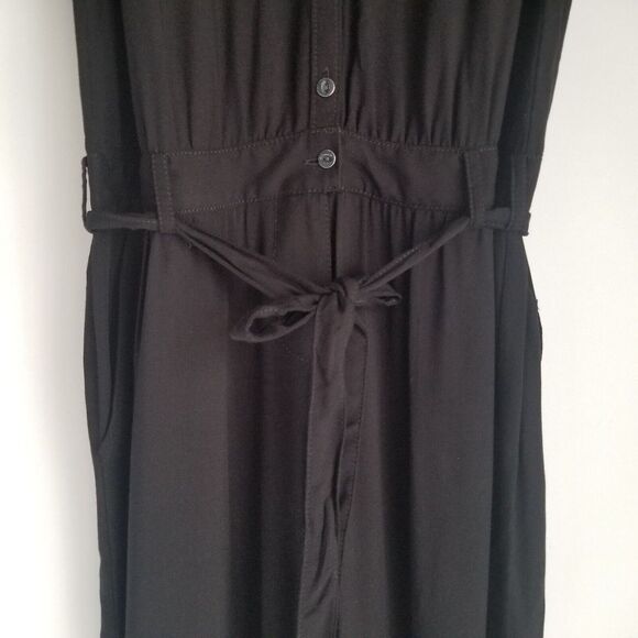 Express Button Front Jumpsuit Womens XS Roll Tab Sleeve Black Viscose Front Tie - Picture 4 of 9